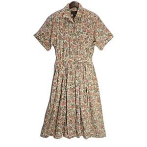 VTG Eddie Bauer Floral Midi Shirt Dress M Cottagecore Grandmacore Cotton Pockets